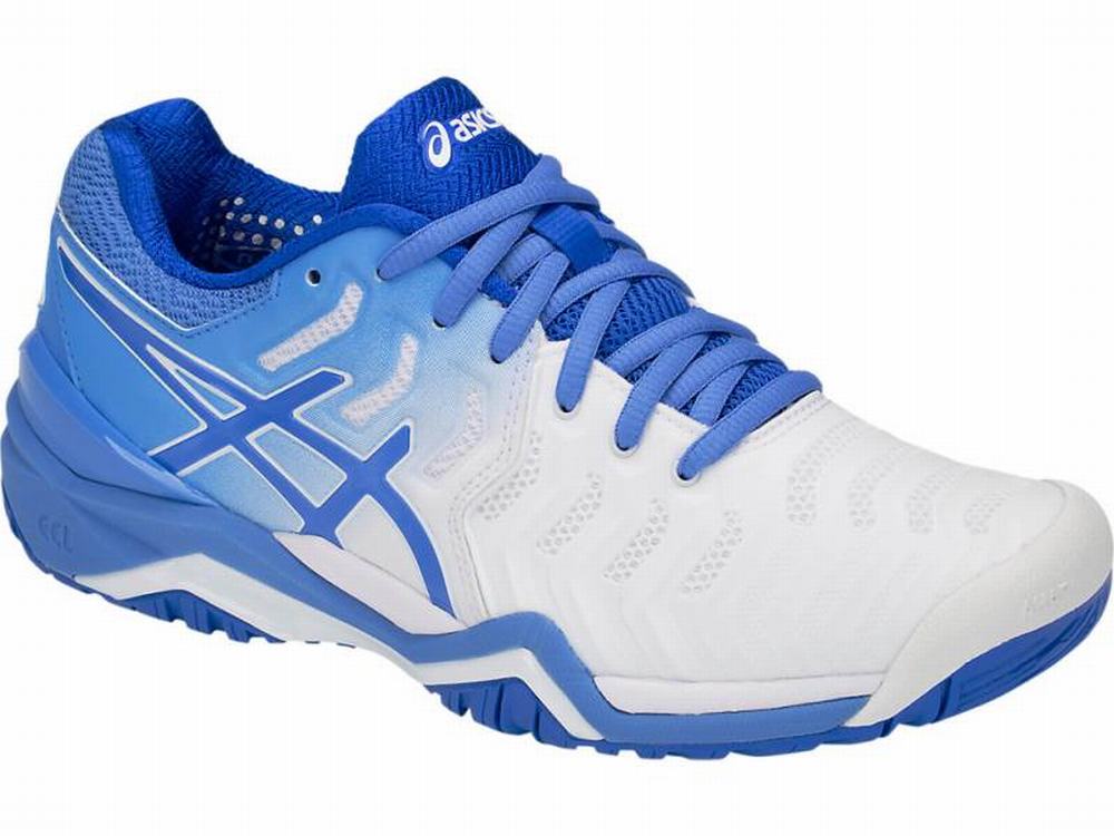 Zapatos de Tenis Asics Rebajas GEL RESOLUTION 7 Mujer Blancos Azules